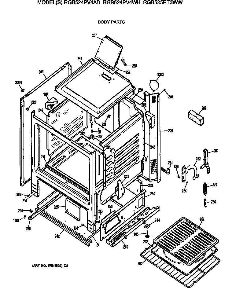 Hotpoint RGB525PT3WW body parts diagram
