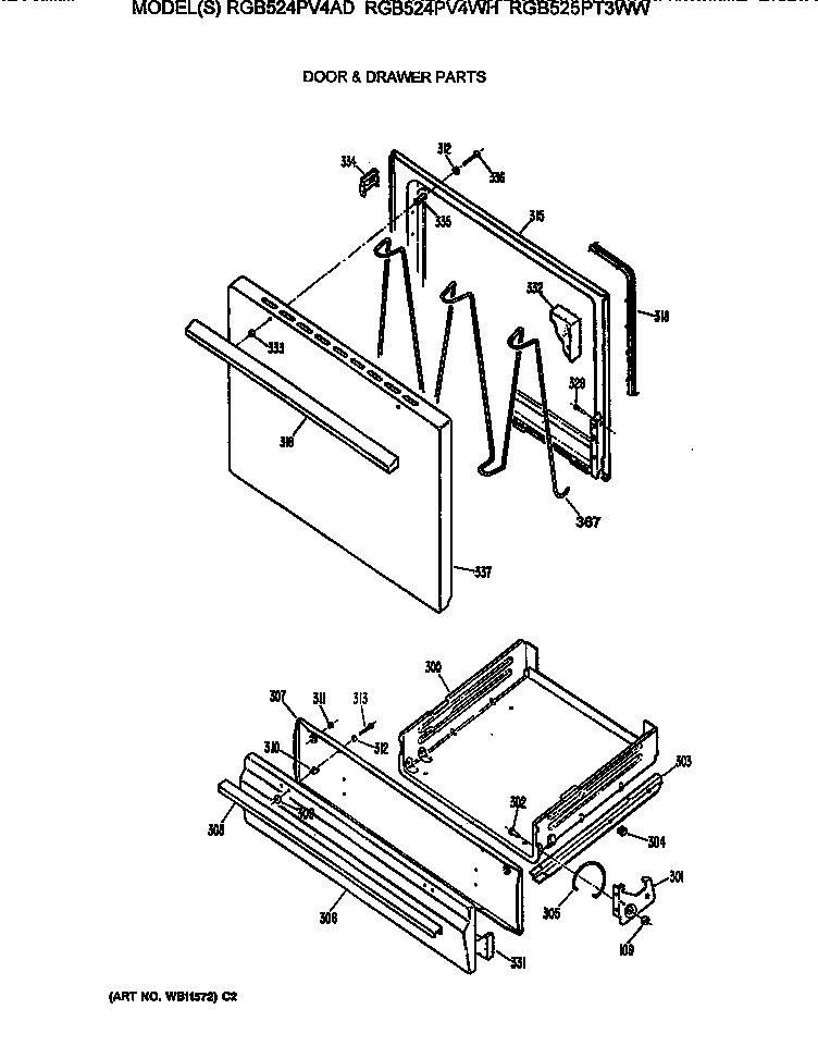 Hotpoint RGB525PT3WW door & drawer parts diagram