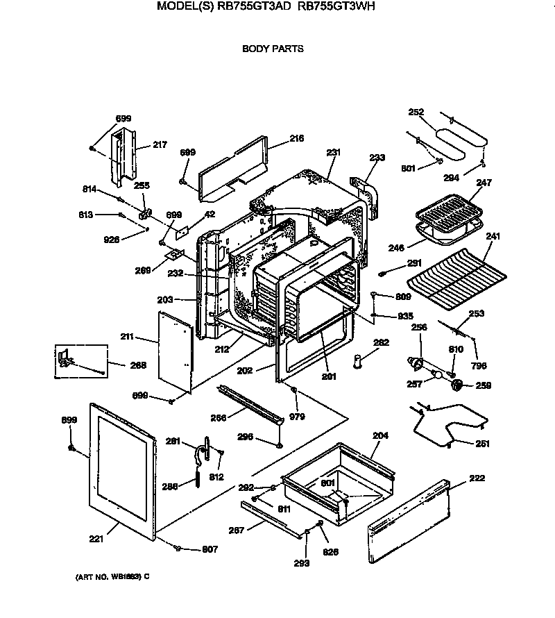 Hotpoint RB755GT3AD body parts diagram