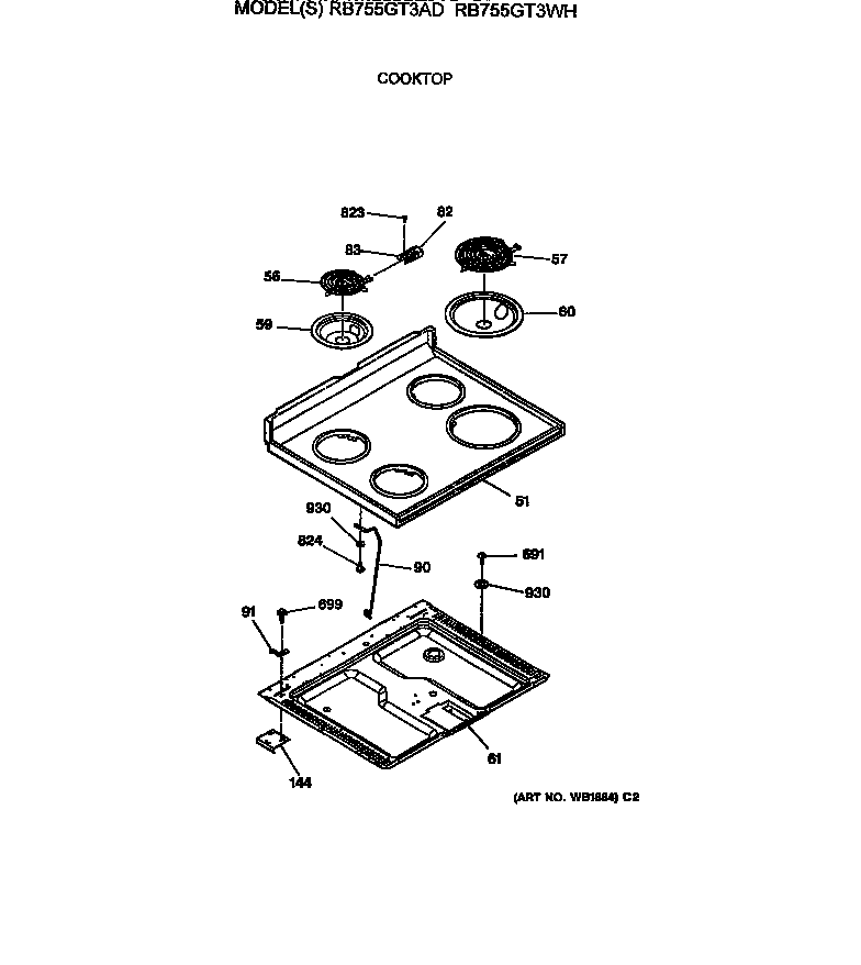 Hotpoint RB755GT3AD cooktop diagram