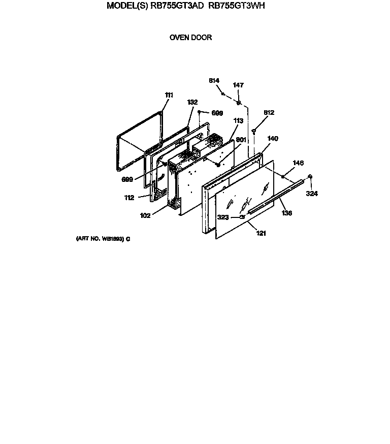 Hotpoint RB755GT3AD oven door diagram