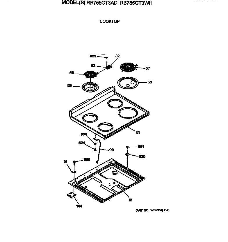 Hotpoint RB755GT3AD cooktop diagram