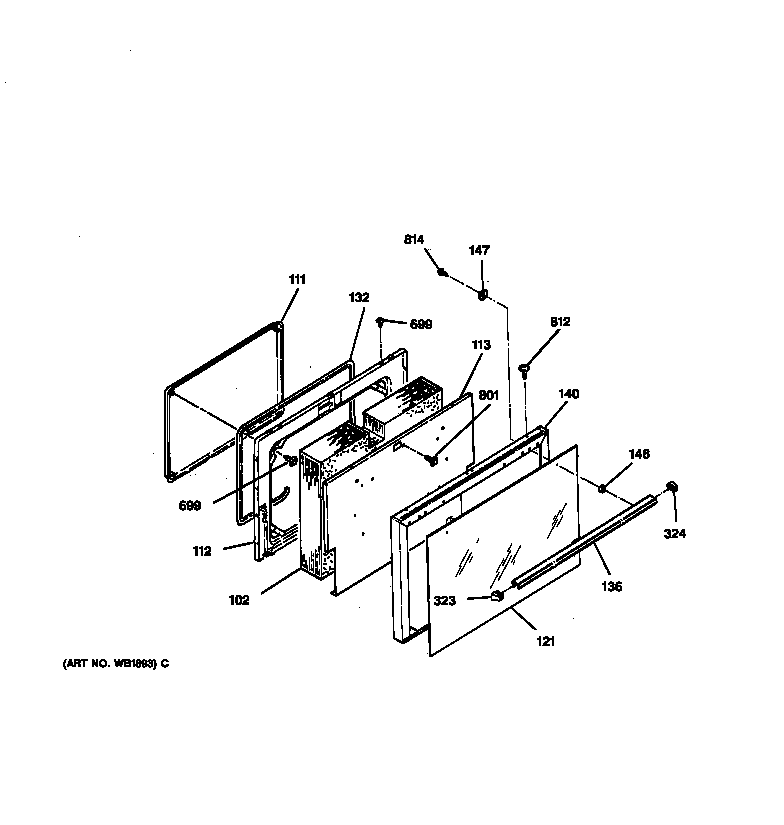 Hotpoint RB756GT3WW oven door diagram