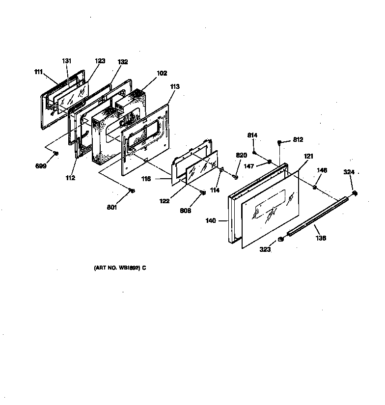 Hotpoint RB757GT3WH oven door diagram