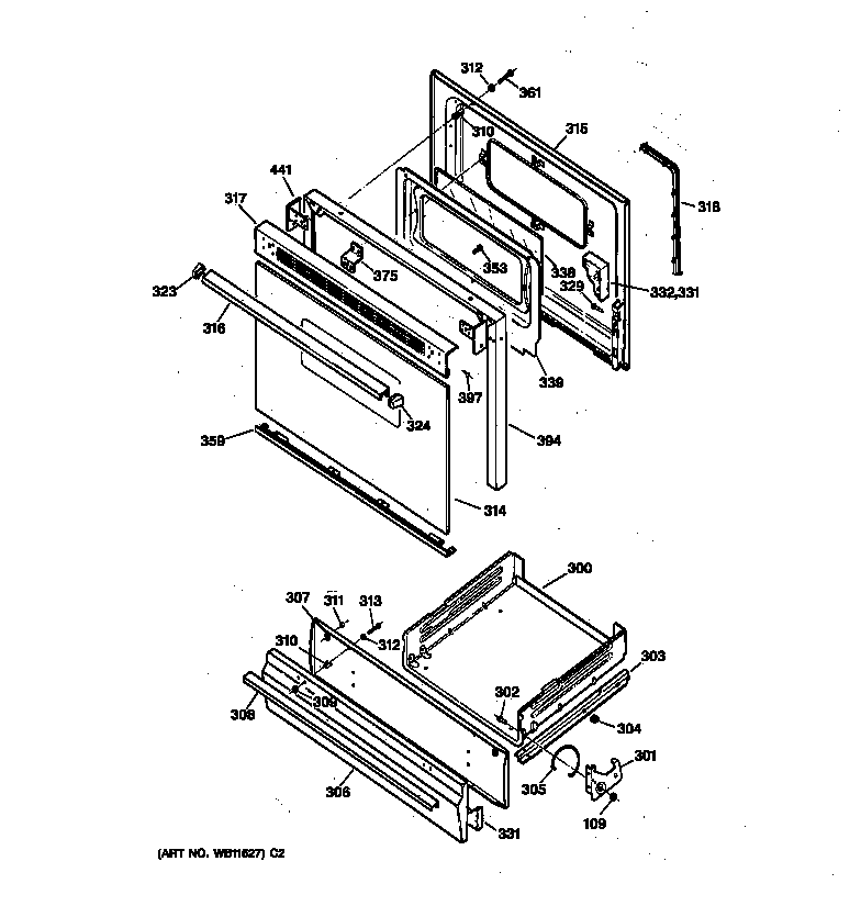 Hotpoint RGB535GEV3AD door & drawer parts diagram