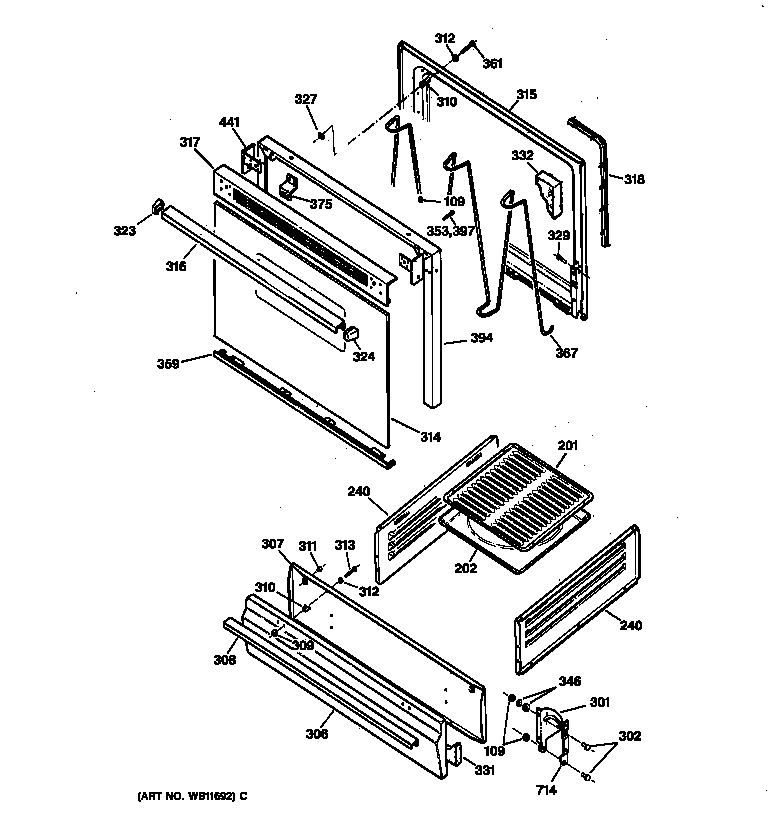 Hotpoint RGB508BEW2WH door & drawer parts diagram