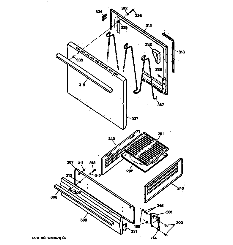 Hotpoint RGB508ET4WH door & drawer parts diagram