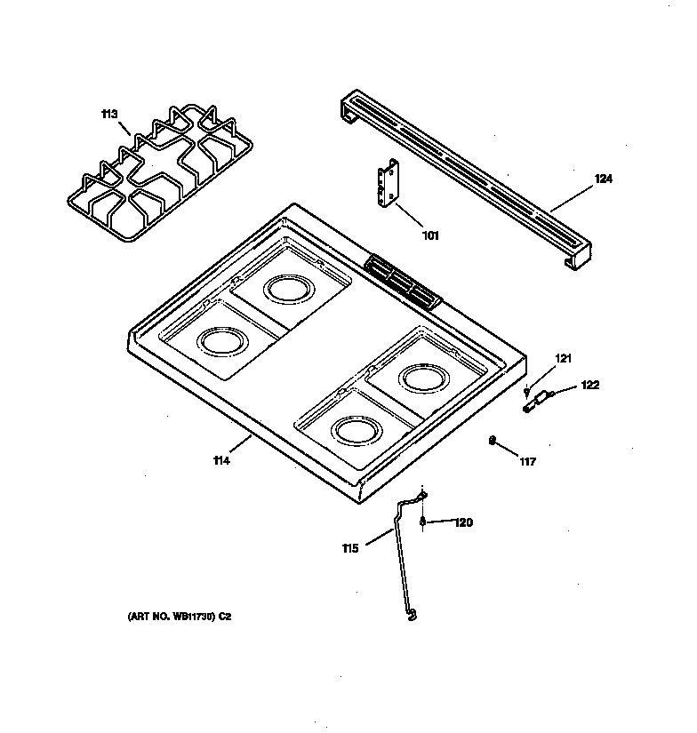 Hotpoint RGB501PPW1WH cooktop diagram