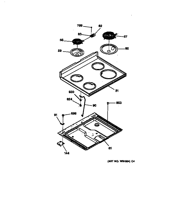 Hotpoint RB754PY1WH cooktop diagram