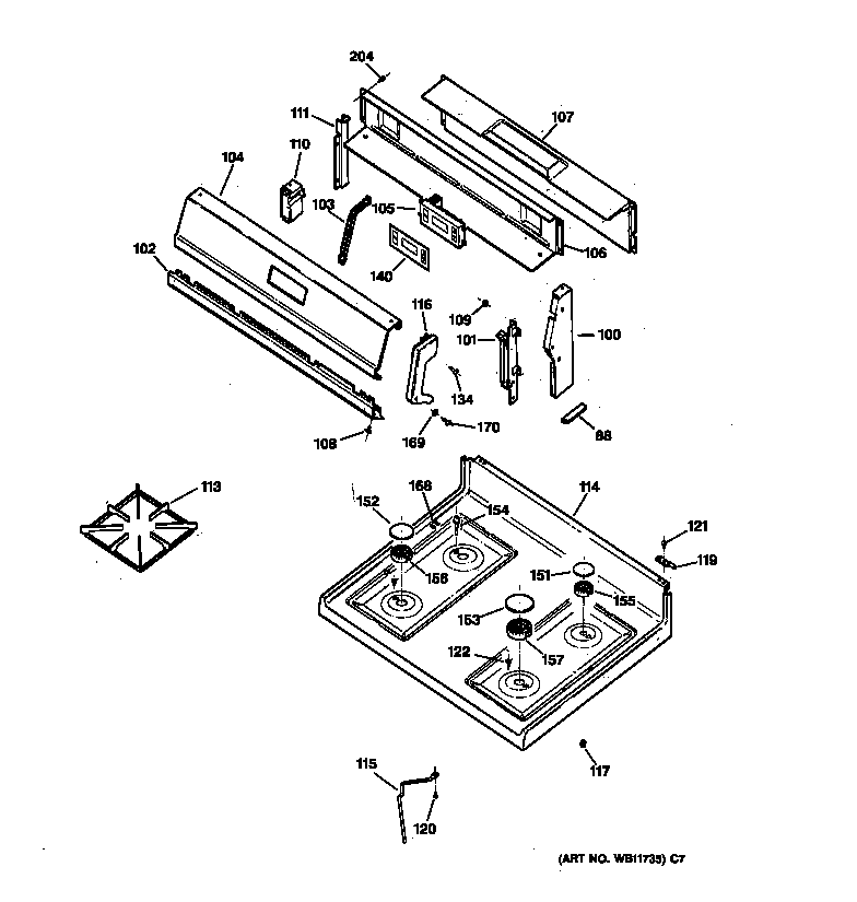 Hotpoint RGB532BEW3WH cooktop diagram