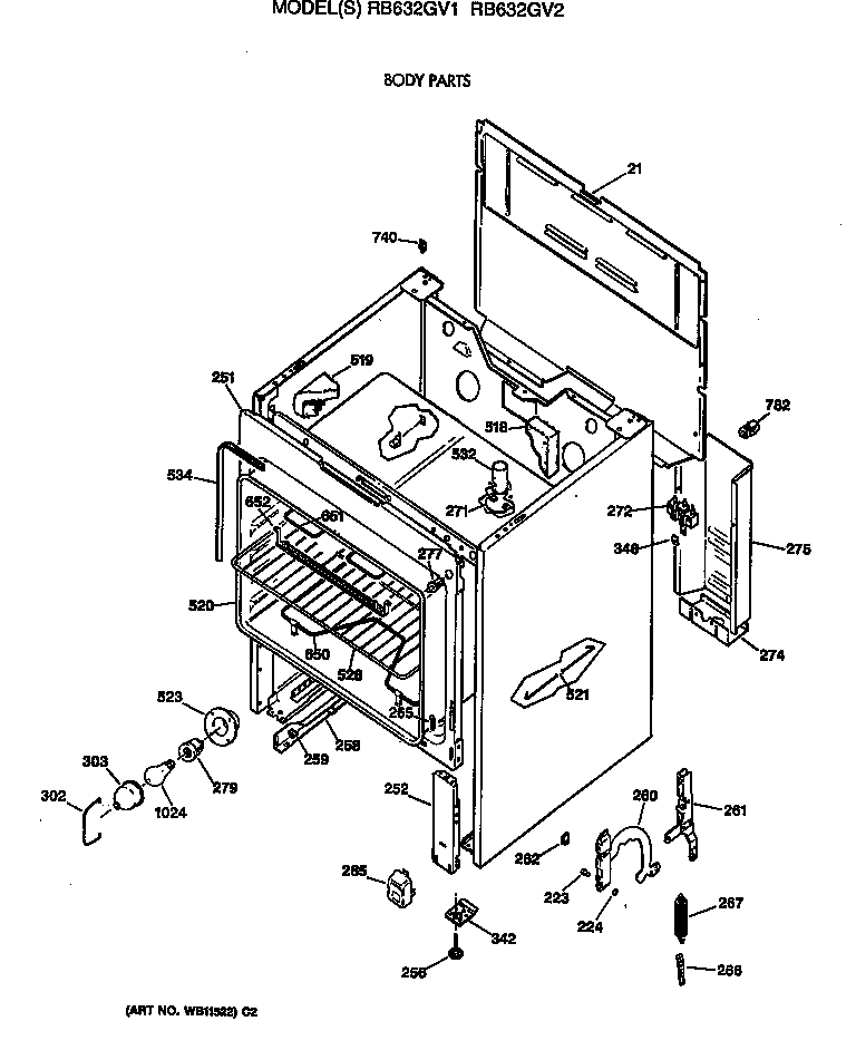 Hotpoint RB632GV2 body parts diagram