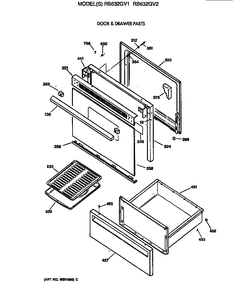 Hotpoint RB632GV2 door & drawer parts diagram