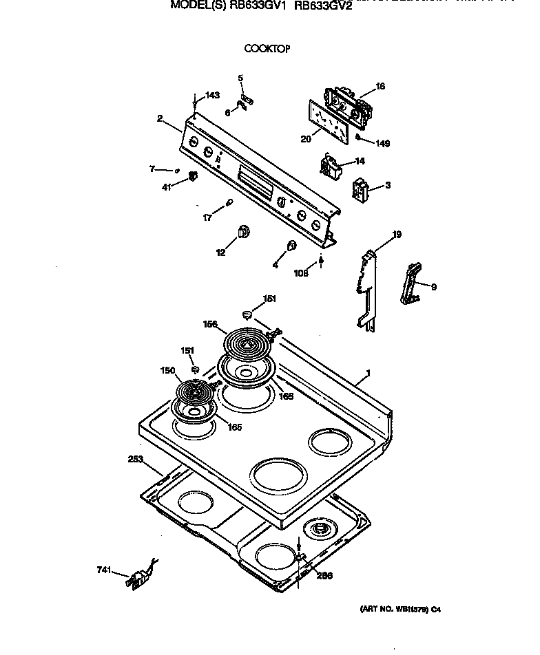 Hotpoint RB633GV2 cooktop diagram