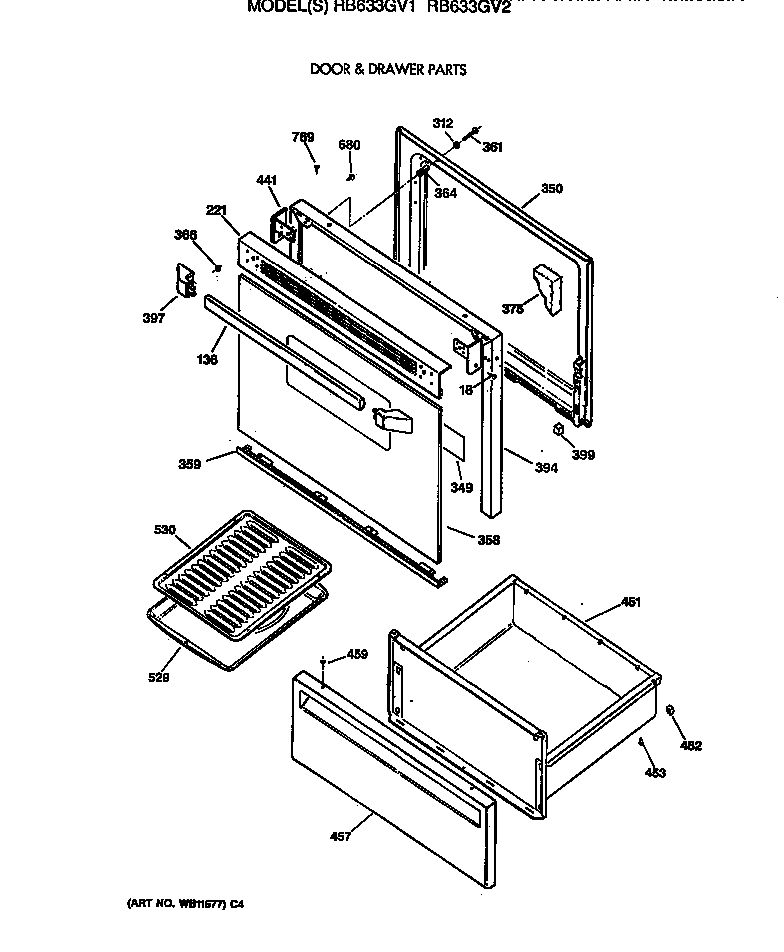 Hotpoint RB633GV2 door & drawer parts diagram