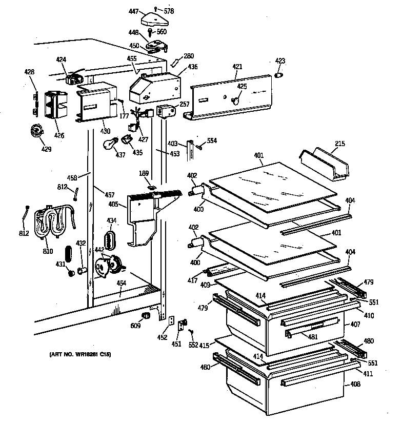 GE MSX22GRXDWW fresh food section diagram