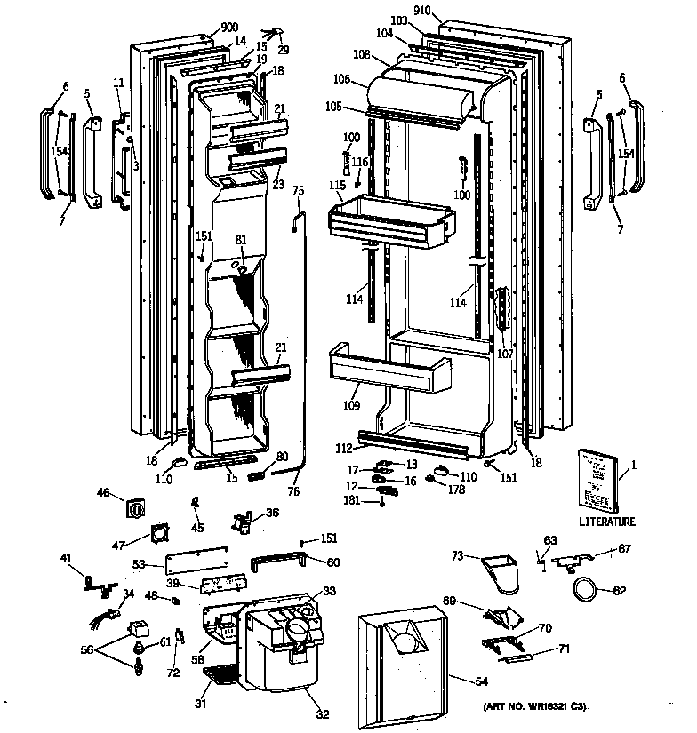 GE MSX25GRYDWW doors diagram
