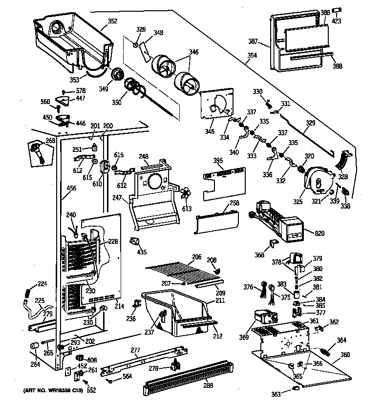 GE MSX25GRYDWW freezer section diagram