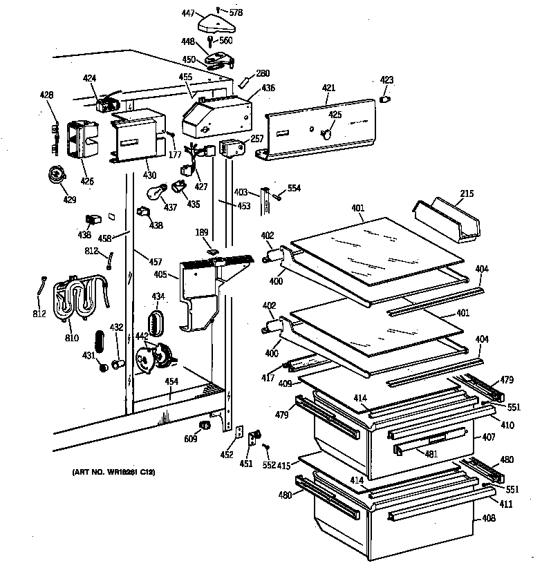 GE MSX25GRYDWW fresh food section diagram