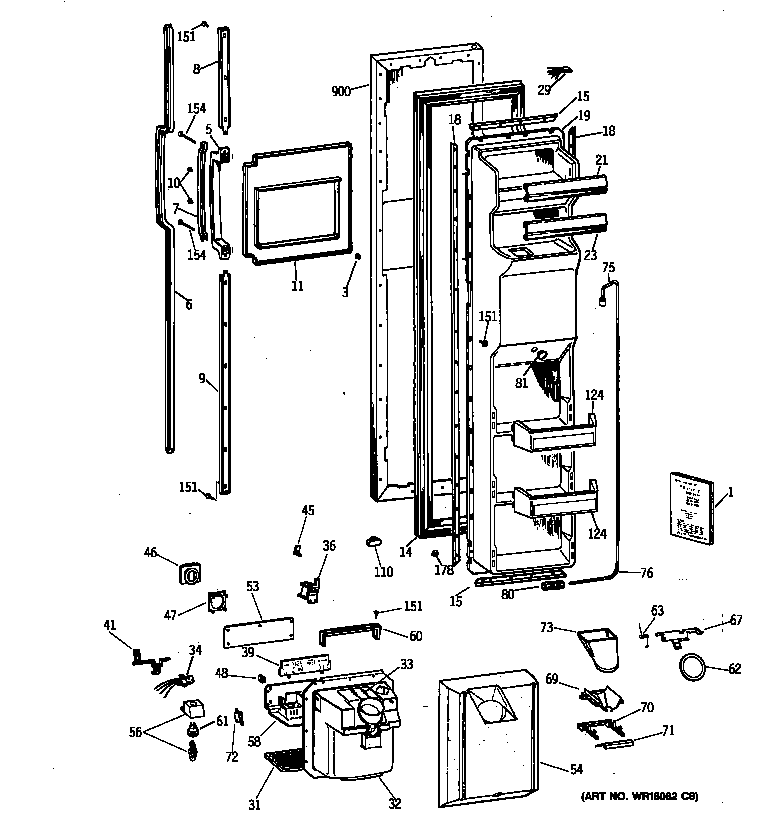 GE MSX27DRXDWW freezer door diagram