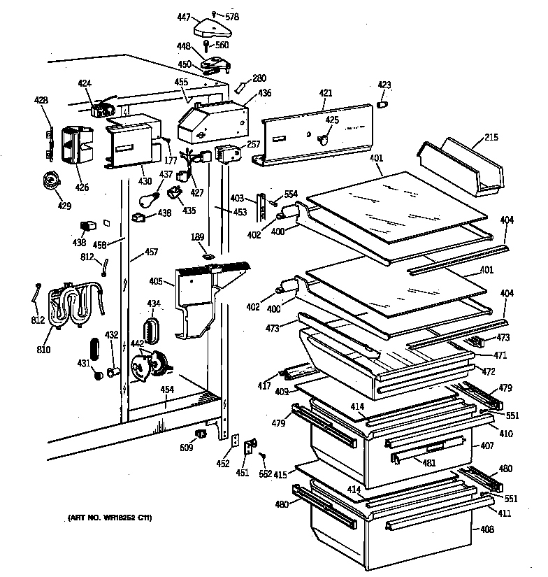 GE MSX27DRXDWW fresh food section diagram