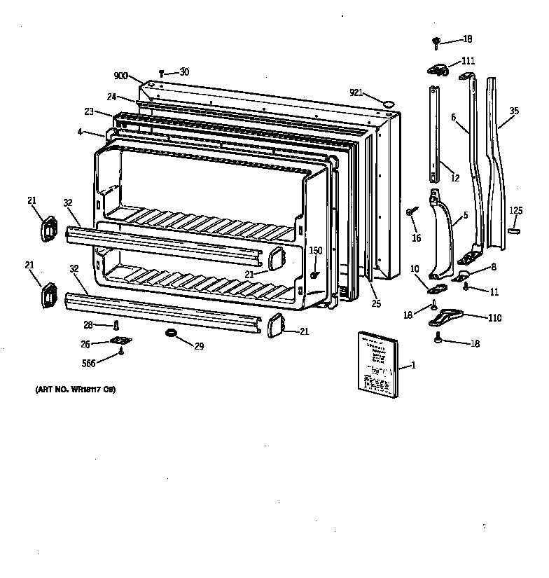 GE MTG18EAXMRWH freezer door diagram