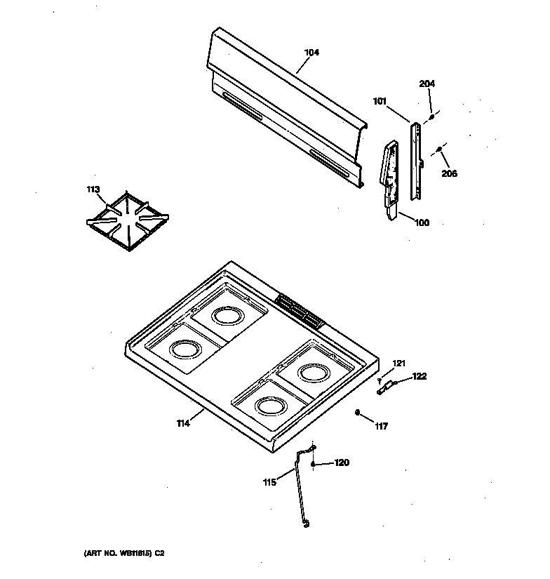 GE LGB126GEV3WH cooktop diagram