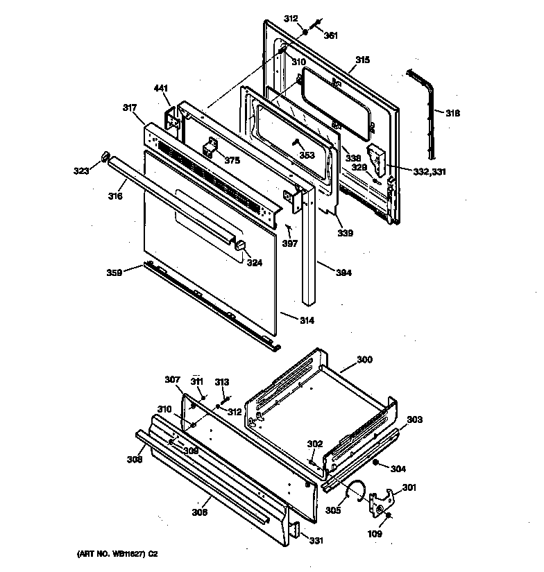 GE LGB126GEV3WH door & drawer parts diagram