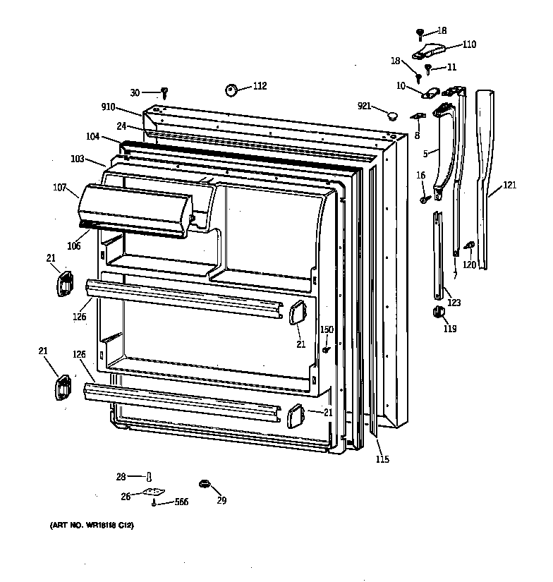 GE MTK18GAXSRAA fresh food door diagram