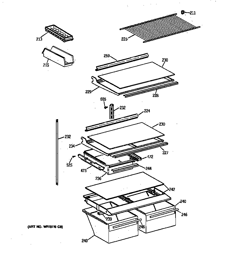GE MTK18GAXSRAA shelf parts diagram