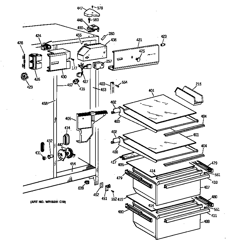 GE MSX20GAZAWW fresh food section diagram