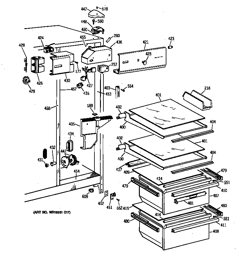 GE MSX22GAZAAA fresh food section diagram