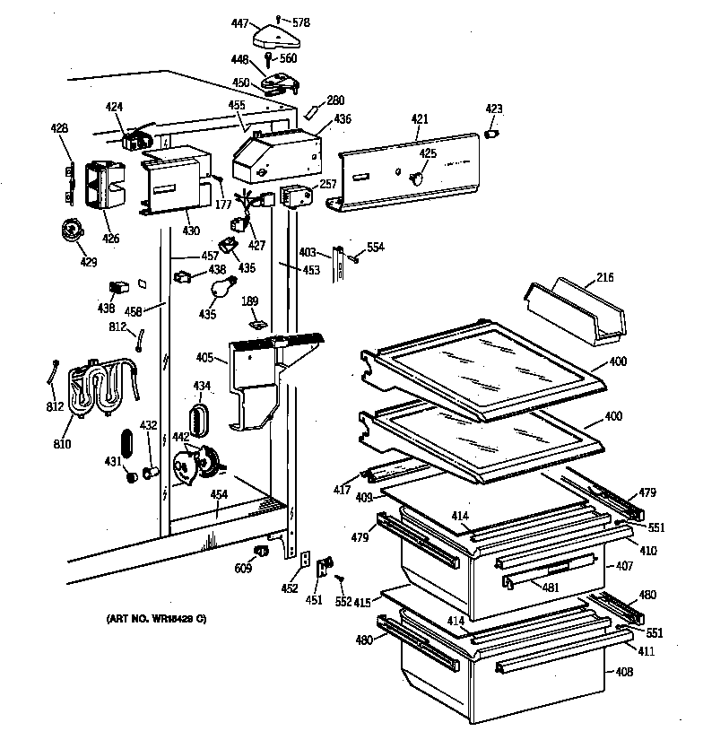 GE MSX25DRZAWW fresh food section diagram