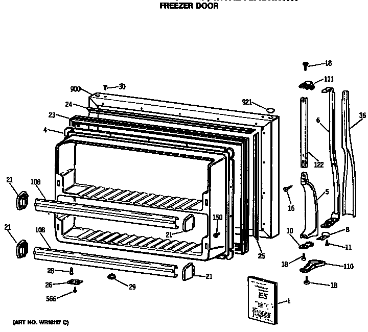 GE MTX24GASKRWH freezer door diagram