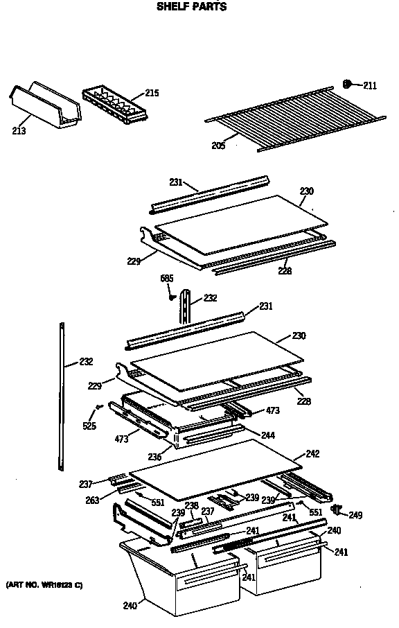 GE MTX24GASKRWH shelf parts diagram