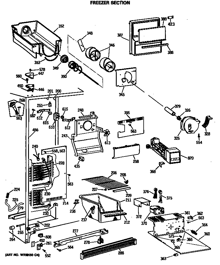 GE MSX20GWSBWH freezer section diagram