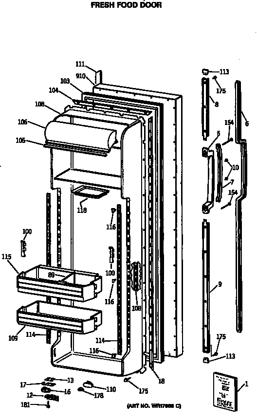 GE MSX27DRSBWH fresh food door diagram