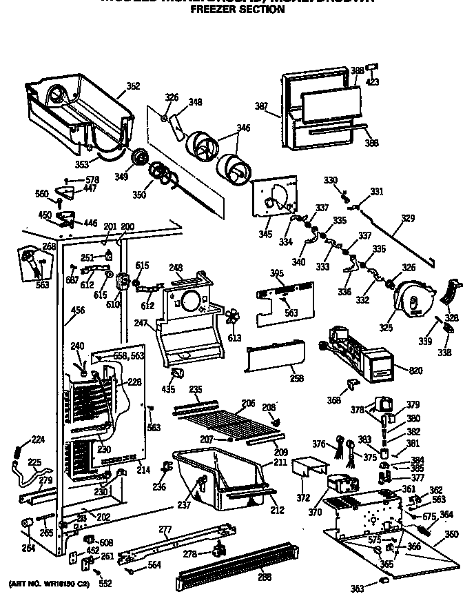GE MSX27DRSBWH freezer section diagram