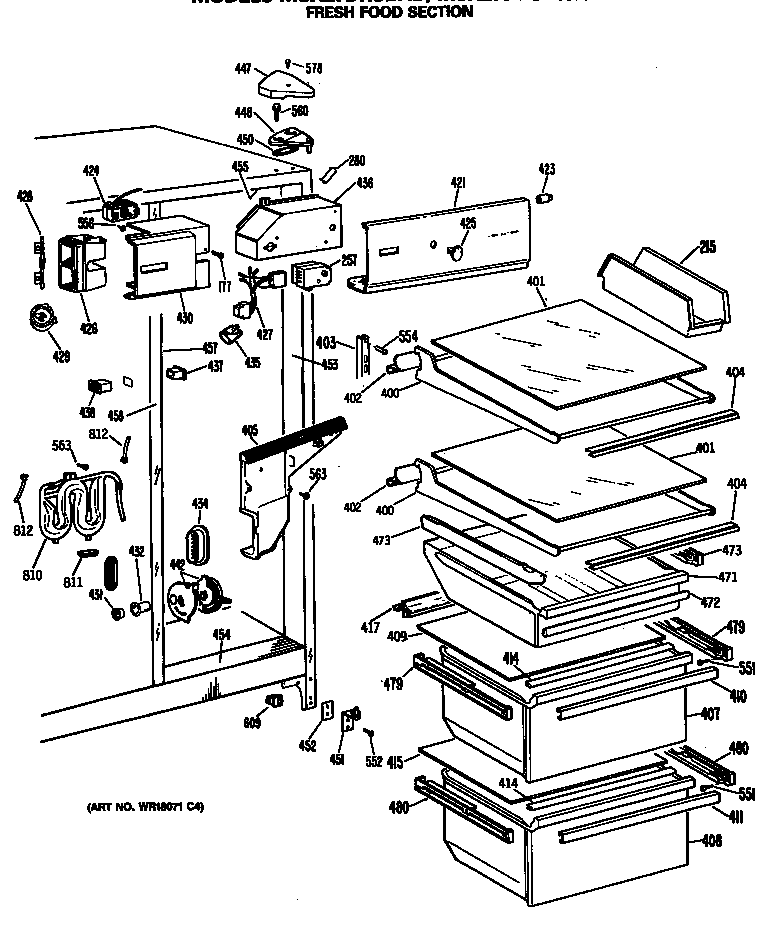 GE MSX27DRSBWH fresh food section diagram