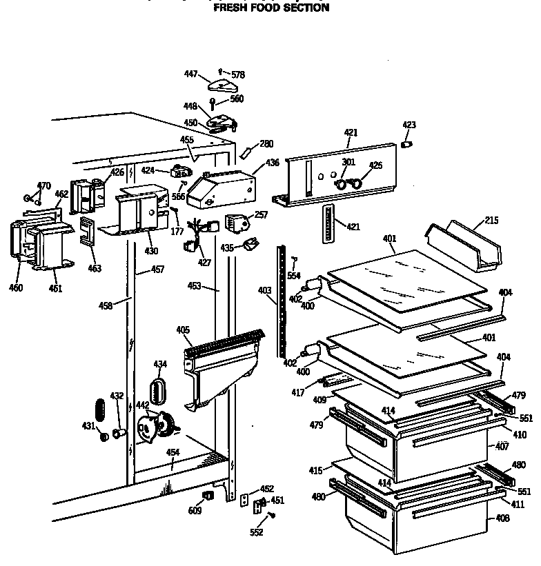 GE MSG22GASCWH fresh food section diagram