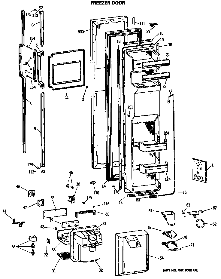 GE MSX27DRSMAD freezer door diagram