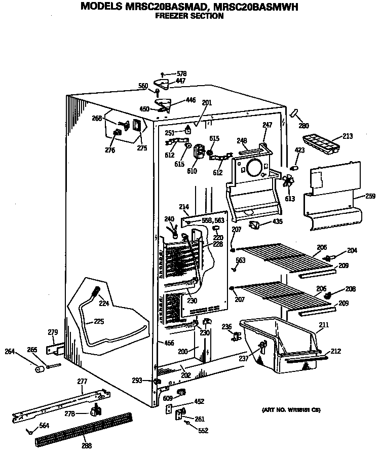 GE MRSC20BASMAD freezer section diagram