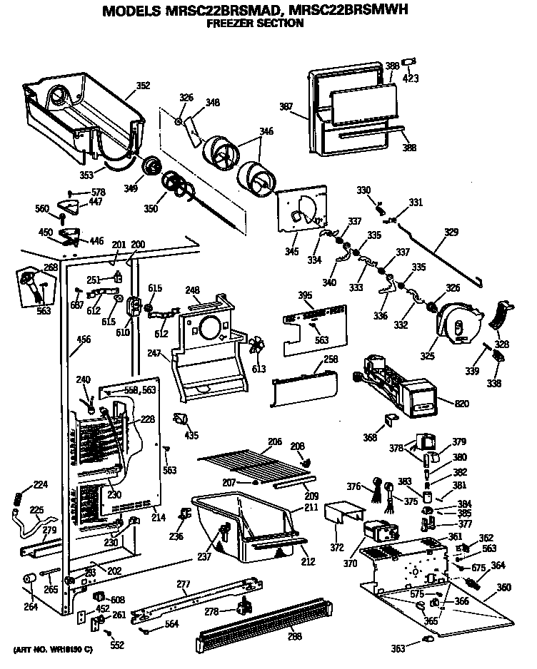 GE MRSC22BRSMWH freezer section diagram