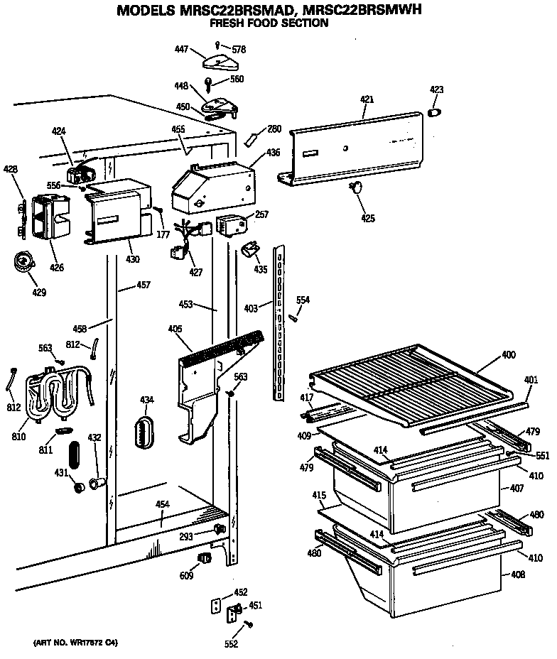 GE MRSC22BRSMWH fresh food section diagram