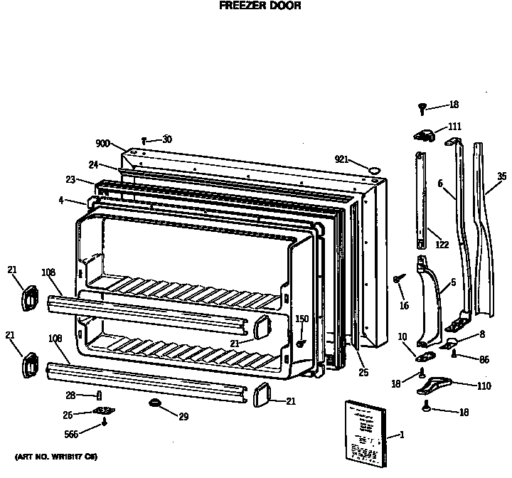 GE MTH21GASRRWH freezer door diagram