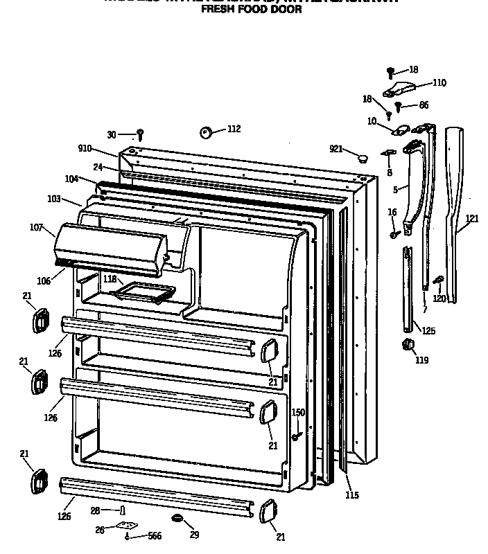 GE MTH21GASRRWH fresh food door diagram