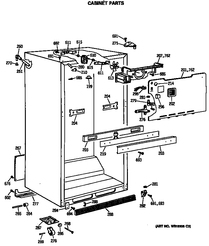 GE MTX18EASGRAD cabinet parts diagram