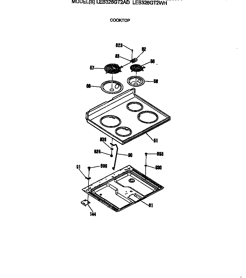GE LEB326GT2WH cooktop diagram