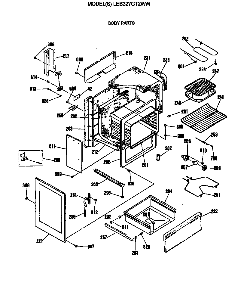 GE LEB327GT2WW body parts diagram