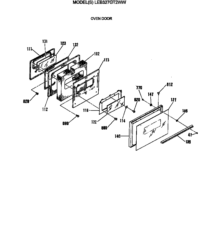 GE LEB327GT2WW oven door diagram