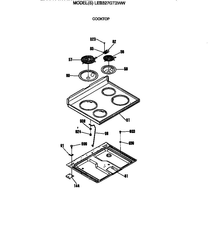 GE LEB327GT2WW cooktop diagram